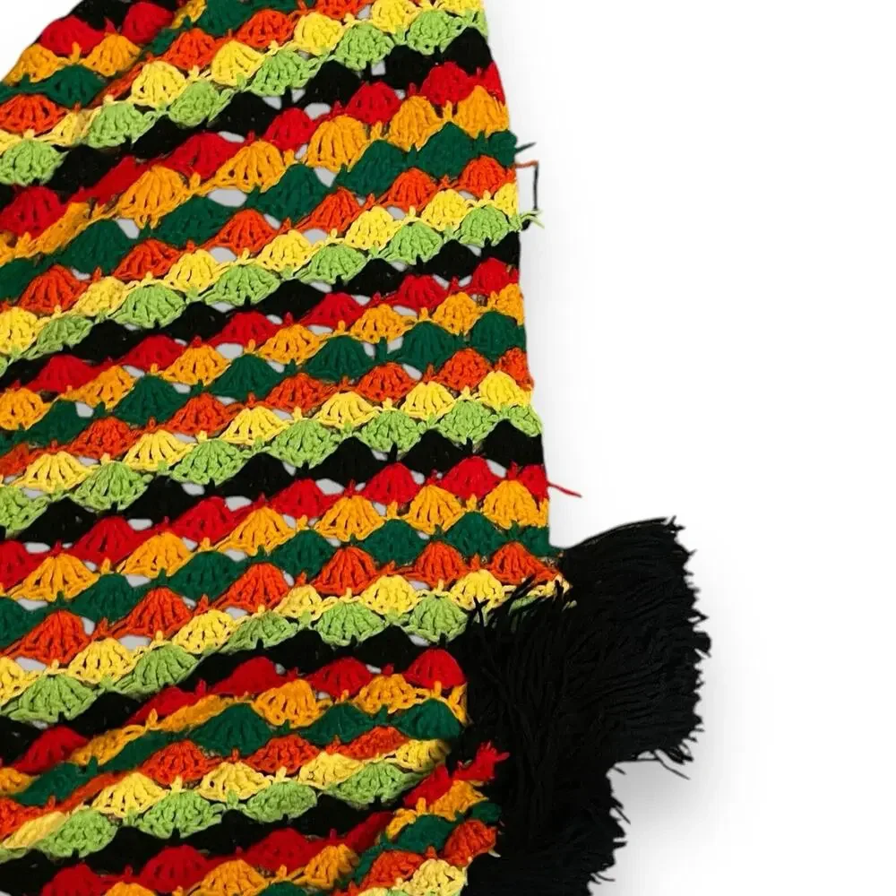 Crochet Throw Blanket Fringe Handmade Multicolored Cozy Gift Boho Decor Flawed